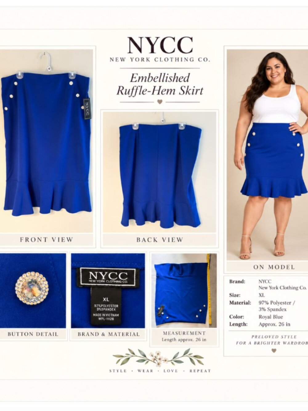 NYCC Royal Blue Embellished Ruffle Hem Skirt XL